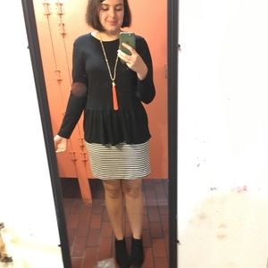 Black and white striped pencil skirt